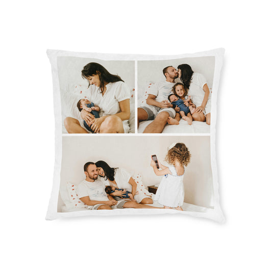 3 Photo Collage Cushon - 16"x16" - Linen - Photo Upload - PicCanvas