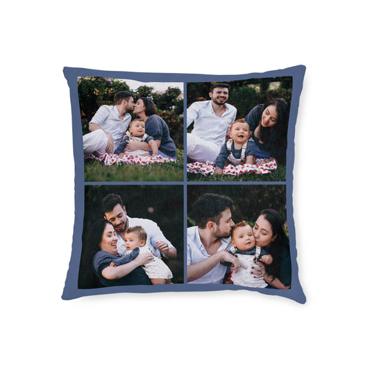 4 Photo Collage Cushon - Blue - 16"x16" - Linen - Photo Upload - PicCanvas